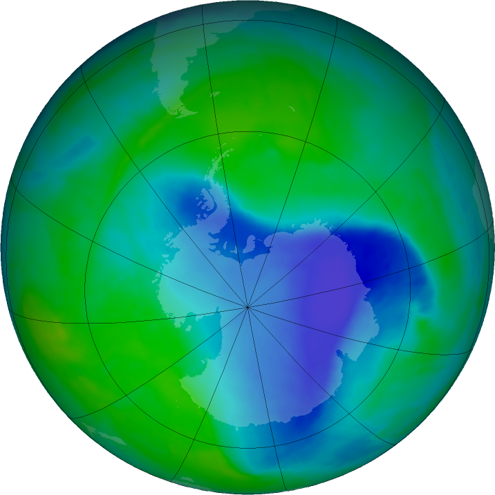 Antarctic ozone map for 10 December 2015